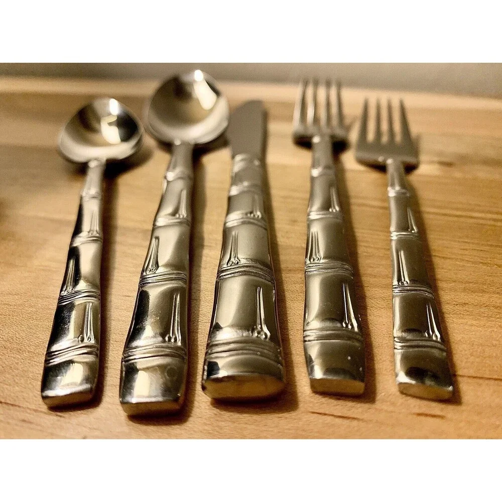 Vintage Oxford Hall Lanai Bamboo Flatware Stainless Steel 10 pc Lot Japan